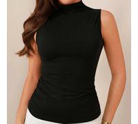Canotta essenziale versatile in cotone con collo a lupetto senza maniche, nera, per primavera/estate, da donna L,M,S,XL,XS,XXSColore unicoTessuto in maglia