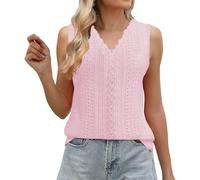 Canotta estiva da donna con ricamo con occhielli 2025 Vacanza senza maniche scollo a V camicia vestibilità ampia moda primavera abbigliamento casual, 1B-ROSA, M