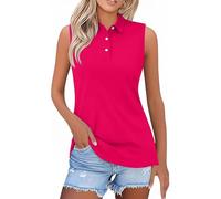 Canotta estiva da donna, senza maniche, con scollo a bottoni, morbida e traspirante, per sport, yoga, golf, rosa acceso, 3XL