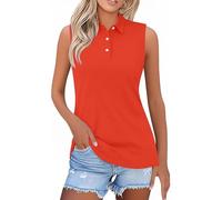 Canotta estiva da donna, senza maniche, con scollo a bottoni, morbida e traspirante, per sport, yoga, golf, arancione, S