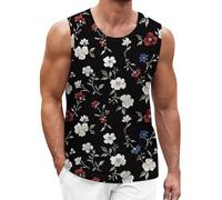 Canotta hawaiana a doppia fodera per estate casual senza maniche, maglietta leggera e traspirante, stampa spiaggia, taglie forti, canottiere da uomo, grigio, XXL