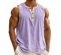 Canotta Henley Uomo Senza Maniche Vintage Con Bordo Contrasto, malva, L