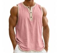 Canotta Henley Uomo Senza Maniche Vintage Con Bordo Contrasto, Rosa, M