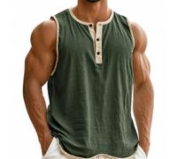 Canotta Henley Uomo Senza Maniche Vintage Con Bordo Contrasto, Verde