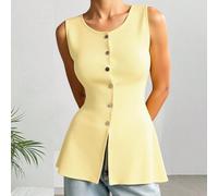 Canotta in maglia gialla senza maniche, taglia comoda, rinfrescante per l'estate, casual elegante, top in maglia con bottoni, top senza maniche da donna, adatto per il ritorno a scuola 0XL,1XL,2XL,3XL
