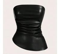 Canotta in pelle PU nera elasticizzata, comoda e casual per donna taglia grande, adatta per outfit estivi, stile Y2K, abbigliamento da club sexy, top per uscire, outfit da festival e concerti country