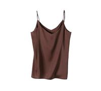 Canotta In Raso Da Donna - Moda Donna Scollo A V Senza Maniche Top Con Fondo Estate Primavera Streetwear M-2Xl Sottile Sexy Office Party Gilet Tinta Unita, Marrone, M