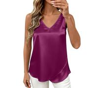 Canotta in Raso Donna Elegante Maglietta Senza Maniche Capo Basic Estivo Casual con Scollo a V Raso Camicette Canotta Maglietta Tops Maglietta Curvy e Confortevole per L'Estate Camicetta alla Moda