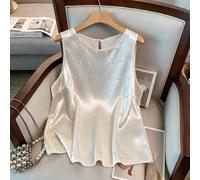 Canotta in raso senza maniche da donna taglie forti, best-seller, con design a perline di finta perla a copertura totale, taglio minimalista, vestibilità comoda e versatile, adatta per pendolarismo qu
