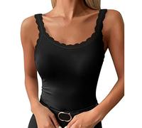 Canotta Intima da Donna, Canottiera in Cotone Pettinato con Cinghie di Pizzo,Senza Cucitura Laterale,Top Estive da Donna,Magliette di Base Alla Moda in Tinta Unita,Canotte Taglio alVivo (Black, XXXL)