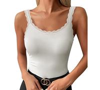 Canotta Intima da Donna, Canottiera in Cotone Pettinato con Cinghie di Pizzo,Senza Cucitura Laterale,Top Estive da Donna,Magliette di Base Alla Moda in Tinta Unita,Canotte Taglio alVivo (White, XXXL)
