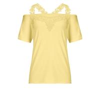 Canotta leggera per le donne Canotta di base Gilet sexy Top da donna Camicetta da donna Manica a T Camicia casual in pizzo tinta unita Camicetta corta da donna troppo con reggiseno, Giallo, S