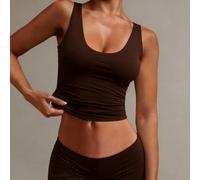 Canotta nera casual e versatile da donna, a doppio strato, con collo a U sexy, senza maniche, ad alta elasticità, adatta per lo yoga, outfit estivo L,M,S,XSColore unicoTessuto in maglia