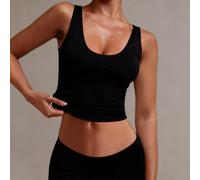 Canotta nera da donna, tinta unita, casual e versatile, a doppio strato, ad alta elasticità, con scollo a U e senza maniche, adatta allo yoga M,S,XSColore unicoTessuto in maglia