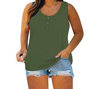 Canotta oversize da donna in cotone, estiva, senza maniche, ampia, con bottoni, top camicia, leggera, confortevole, alla moda, top estivi, da spiaggia, top lungo, verde, 3XL