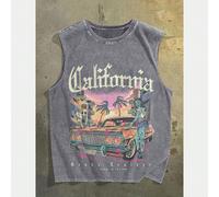 Canotta oversize senza maniche California Grab Cruiser Zombie Graphic Washed da uomo, puro cotone, casual e ampia, streetwear retrò, estetica zombie, maglietta senza maniche larga, idea regalo L,M,S,X