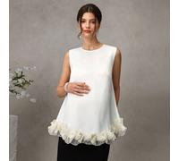 Canotta premaman, collo rotondo con balza 3D per uno stile dolce, tessuto in satin liscio e delicato sulla pelle, vestibilità morbida per la gravidanza, delicata ed elegante L,M,S,XLColore unicoTessut