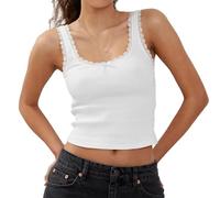 Canotta senza maniche alla moda per le donne Canotte Top da donna Canotte da donna Carino Slim a costine in maglia con fiocco in pizzo top sexy estivo con scollo quadrato senza maniche per uscire top