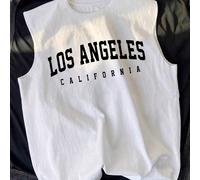 Canotta senza maniche casual minimalista con motivo a lettere per bambini e ragazzi, adatta per l'estate, stampa grafica con testo classico City Los Angeles, California 6Y,7Y,8Y,9Y,4Y,5Y,3-4YLettereTe