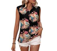 Canotta Senza Maniche con Uccellini Innamorati e Rose, Polo da Golf da Donna, Top da Tennis alla Moda