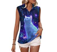 Canotta Senza Maniche da Donna con Gatto Fantasma e Farfalle, Polo da Golf alla Moda, Top da Tennis