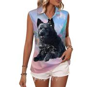Canotta Senza Maniche da Donna con Stampa di Un Cane Schipperke dalle Ali Colorate, Ideale per Golf e Tennis.