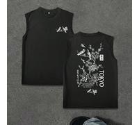 Canotta senza maniche da uomo con grafica floreale e nome della città, adatta per uso quotidiano in primavera/estate, stile emo L,M,S,XL,XXLFlorealeTessuto