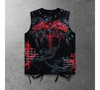 Canotta senza maniche da uomo, stile di strada, stampa in inglese di angelo scuro americano bambino con spine, canotta consumata L,M,S,XL,XXLGraficoTessuto