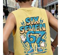 Canotta senza maniche per ragazzi adolescenti con stampa del numero "67" a pixel, slogan "SEI SETTE" e accenti di graffiti a forma di fulmine, vestibilità casual e ampia, adatta per il ritorno a scuol