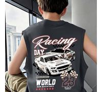 Canotta senza maniche per ragazzi adolescenti, stampa vintage di auto da corsa e numero 23, slogan "Racing DAY", vestibilità casual e ampia, per il ritorno a scuola, stile di strada, tempo libero quot