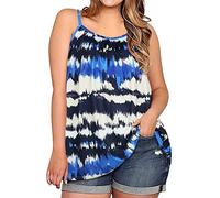 Canotta sexy da donna, casual, stampata, per vacanze in spiaggia, camisole crop top da donna, taglie forti, camicetta estiva, leggera, da spiaggia, da donna, Blu, XXXXXL