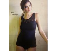 Canotta spalla larga da donna RISVEGLIA I SENSI 899 nero blu con macramè pizzo