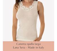 Canotta spalla larga in Lana Seta con inserto pizzo made in Italy