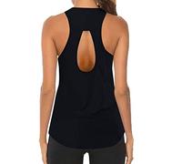 Canotta sportiva da donna con design ritagliato sul retro, senza maniche, per palestra, corsa, allenamento, yoga, fitness, estate, vestibilità larga, taglie dalla S alla 2XL, Nero , S