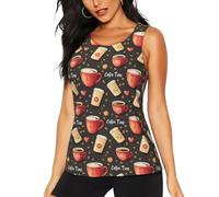 Canotta sportiva da donna, con stampa Coffee Time, senza maniche, ad asciugatura rapida, per palestra, yoga, corsa, tennis, Nero, XL