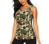 Canotta sportiva da donna - vino rosso pizza cibo stampa senza maniche ad asciugatura rapida palestra yoga corsa tennis top, Nero, M