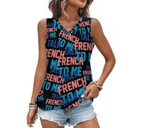Canotta Stampata Talk French To Me per Donna, Scollo a V, Senza Maniche, vestibilità Ampia