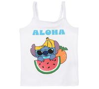 CANOTTA STITCH ALOHA DISNEY BAMBINA BIANCA CON SPALLINE INCROCIATE 100% COTONE