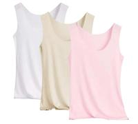 Canotta termica in cotone da donna, 3 pezzi, canottiera senza maniche, senza cuciture, con scollo rotondo, 1D-Rosa, 4XL