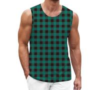 Canotta Uomo Moda Senza Maniche Maglietta Morbida Traspirante Stampata 3D Grafica Plaid Muscolo Estate Casual Vacanze Gilet Canotta Uomo, Menta verde, S