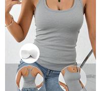 Canotta versatile grigia senza schienale a collo a U, adatta per tutte le stagioni, indumento interno/esterno aderente e traspirante, fascia posteriore alla moda con imbottitura al petto, top casual s