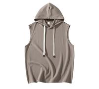 Canotte da allenamento con cappuccio per uomo camicie senza maniche con cappuccio corsa atletica t-shirt carri armati casual spiaggia tees streetwear, Caff, XXL