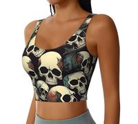 Canotte da allenamento con stampa teschio scheletro per donne Racerback Sport Running Yoga Basic Camicie senza maniche, Nero , XL