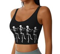 Canotte da allenamento con stampa teschio scheletro Posable Halloween per le donne Racerback Sport Running Yoga Basic Camicie senza maniche, Nero , XXL