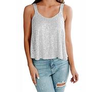 Canotte da donna alla moda senza maniche camicia 2024 da donna senza maniche paillettes gilet club sera donna partito top reggicalze gilet tutto il cotone pigiama donna, Argento, XL