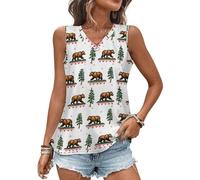Canotte da donna con motivo orso californiano magliette estive con scollo a V T-shirt alla moda senza maniche vestibilità ampia, Stile 9., L