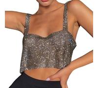 Canotte da donna con paillettes strass 2026 Glitter Sparkle Party Club senza maniche camicie carine scintillanti scollo quadrato alla moda canotta lucida crop senza schienale canotta corta casual Y2K