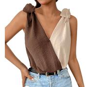 Canotte da donna con scollo a V a contrasto con cinturino senza maniche camicetta estiva da ufficio da lavoro, Caff, XL