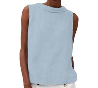 Canotte da donna in cotone e lino a collo alto casual canottiera senza maniche Camicette estive camicia di base tinta unita Crop Top, Azzurro, 3XL