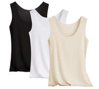Canotte da donna in seta ghiacciata, confezione da 2, senza cuciture, senza maniche, scollo rotondo, estiva, casual, 3 pezzi - 08, M